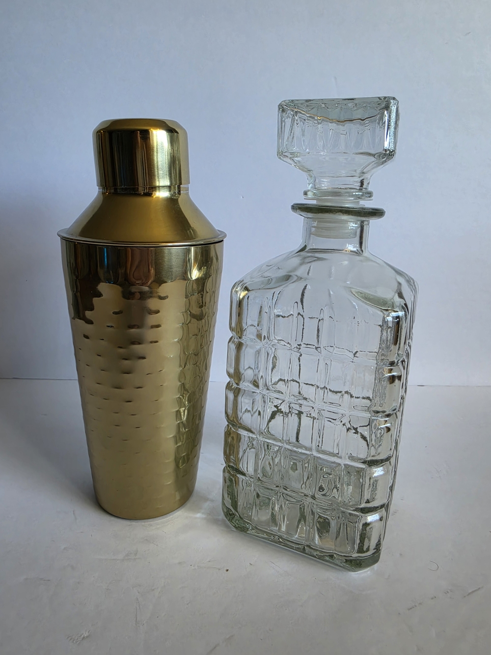 Gold Hammered Cocktail Shaker with Clear Glass Decanter - Home Dining